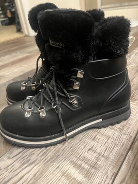 Michael Kors Black Fur-Trim Lace-Up Waterproof Boots